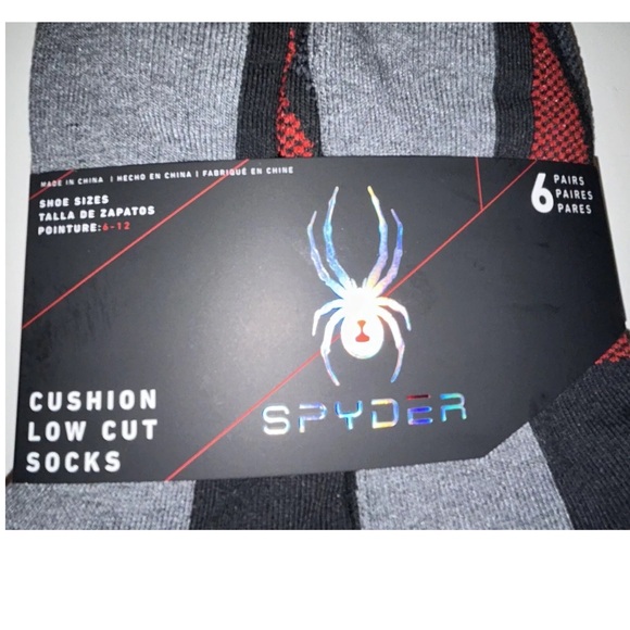 Spyder Low Cut Socks 6 Pair Men 6-12 Black Gray Red w Mixed Logo Cushion Ski NEW - Picture 2 of 12